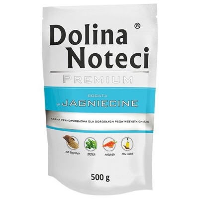 Karma mokra dla psa Dolina Noteci Premium bogata w Jagnięcine saszetka 500g