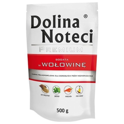 Karma mokra dla psa Dolina Noteci Premium bogata w Wołowinę saszetka 500g