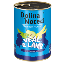 Karma mokra dla psa Dolina Noteci SUPERFOOD cielęcina i jagnięcina puszka 400g, 800g