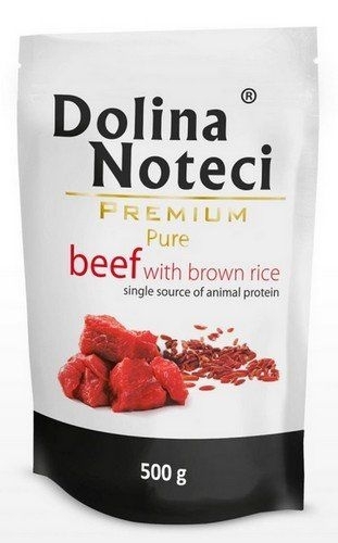 Karma mokra dla psa Dolina Noteci Premium Pure bogata w Wołowina z ryżem brązowym saszetka 500 g