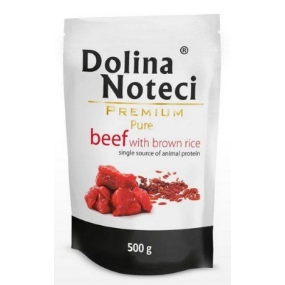 Karma mokra dla psa Dolina Noteci Premium Pure bogata w Wołowina z ryżem brązowym saszetka 500 g