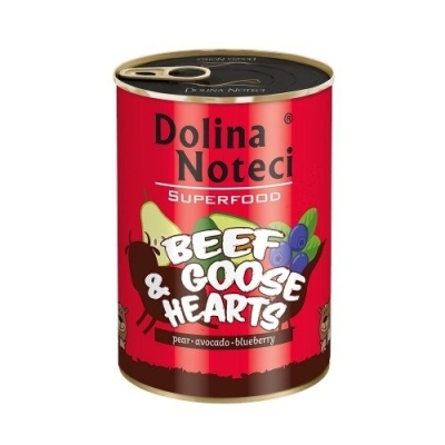 Karma mokra dla psa Dolina Noteci SUPERFOOD Wołowina i serca z gęsi puszka 400g, 800g