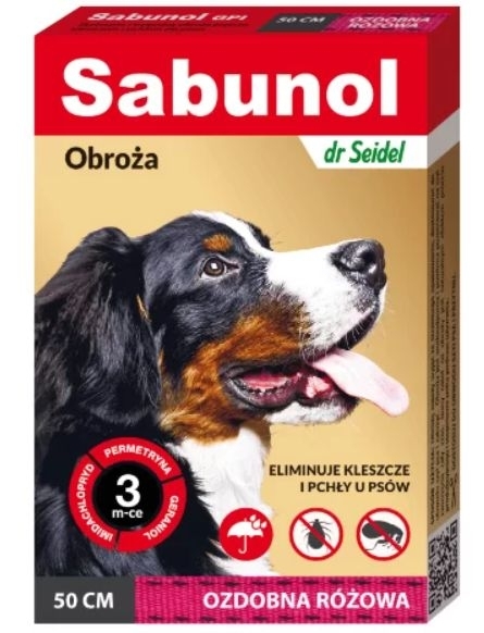 Sabunol ozdobna różowa obroża przeciw pchłom i kleszczom dla psa 50 cm