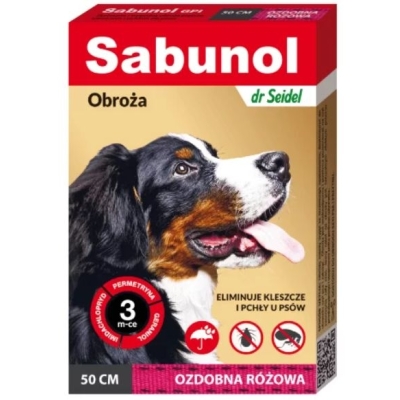 Sabunol ozdobna różowa obroża przeciw pchłom i kleszczom dla psa 50 cm