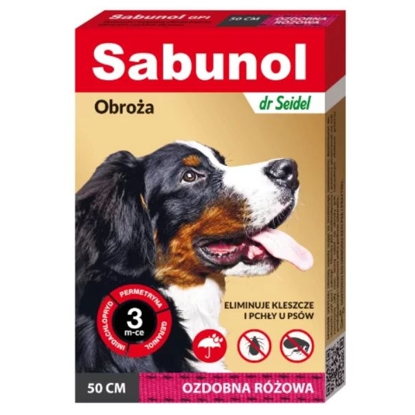 Sabunol ozdobna różowa obroża przeciw pchłom i kleszczom