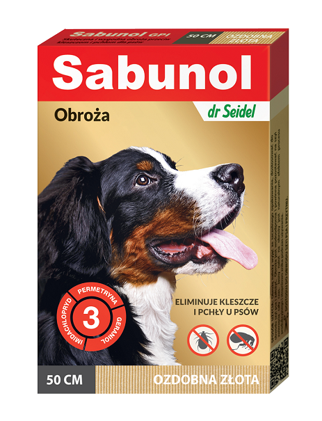 Sabunol ozdobna złota obroża przeciw pchłom i kleszczom dla psa 50 cm 3mies