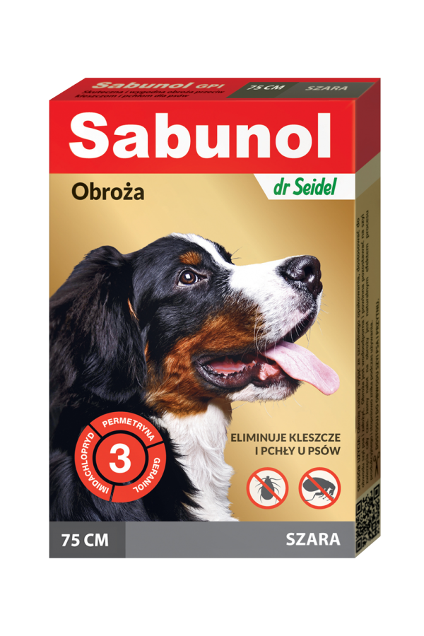 DermaPharm Sabunol GPI Obroża Szara dla Psa Przeciw Pchłom i Kleszczom 75 cm 3mies