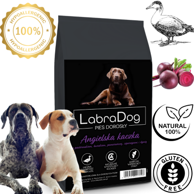 Karma sucha dla psa dorosłego rasy średniej SFD LabraDog Superfood Premium Angielska Kaczka z pasternakiem, burakiem, pomarańczą, szparagami i dynią