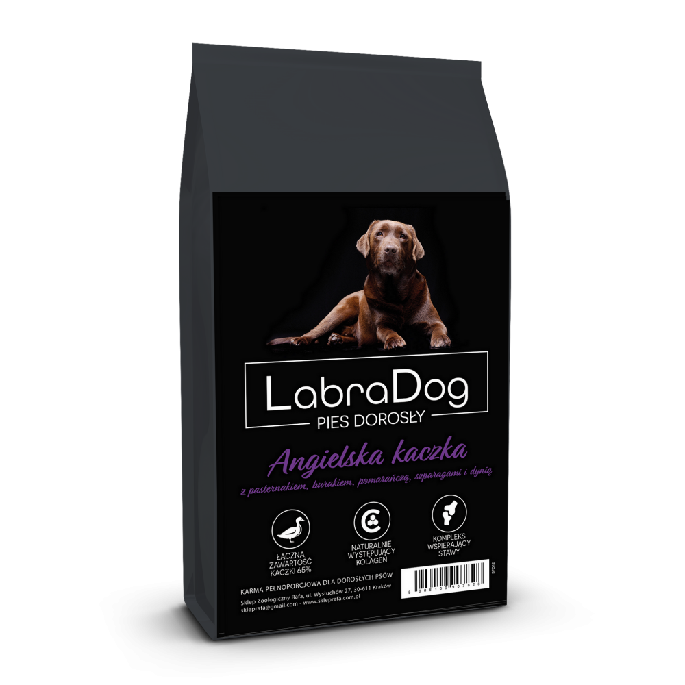 Karma sucha dla psa dorosłego rasy średniej SFD LabraDog Superfood Premium Angielska Kaczka z pasternakiem, burakiem, pomarańczą, szparagami i dynią