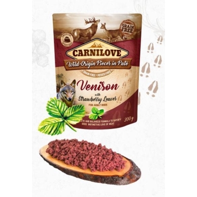 Karma mokra dla psa   Carnilove Dog Pouch VENISON / liście truskawk 5x300G
