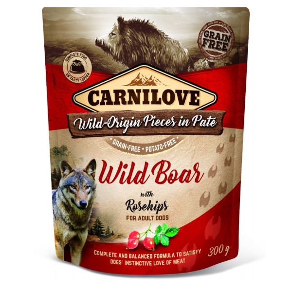Karma mokra dla psa Carnilove Dog Pouch WILD BOAR&ROSEHIPS. 