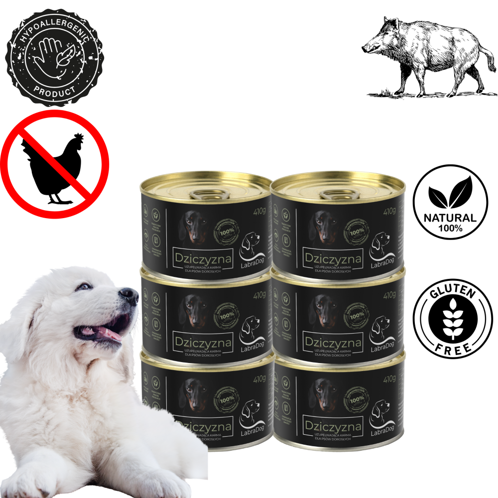 Karma mokra Monobiałkowa dla psa LabraDog Superfood Premium 100% Dziczyzna  6x410g
