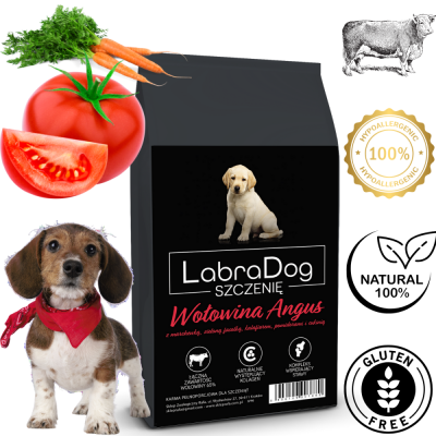 Karma sucha dla psa szczeniaka rasy małe SFR LabraDog Superfood Premium Wołowina Angus z marchewką, zieloną fasolką, kalafiorem, pomidorami i cukinią