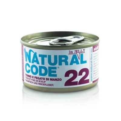 Karma mokra dla kota Natural Code 85g N22 tuńczyk/wątrubka wołowa gal.