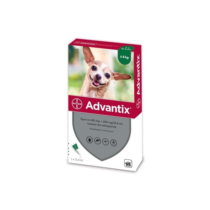 Advantix - przeciw kleszczom i pchłom dla psów do 4kg (4 pipety x 0,4ml)