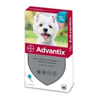 Advantix - przeciw kleszczom i pchłom dla psów od 4kg do 10kg  (1 pipeta x 1ml)