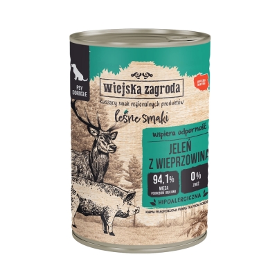 Karma mokra dla psa (dorosły) Wiejska Zagroda Leśne smaki Jeleń z wieprzowiną 400 g i 800g