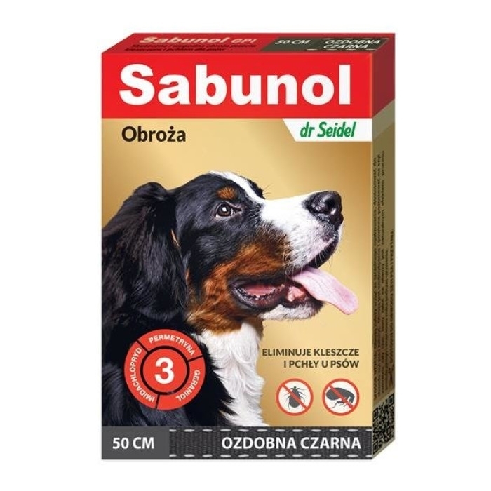 DermaPharm Sabunol ozdobna czarna obroża przeciw pchłom i kleszczom dla psa 50 cm