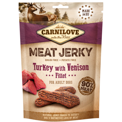 Przysmak dla psów Carnilove Jerky Snack Turkey with Venison Fillet