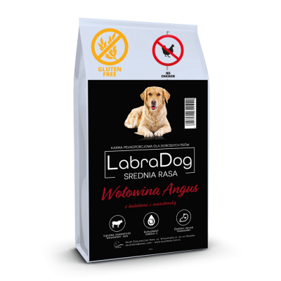 Karma sucha dla psa dorosłego rasy średniej  LabraDog Superfood UGF Wołowina Angus z batatami i marchewką 6kg