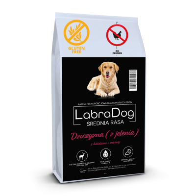 Karma sucha dla psa dorosłego rasy średniej LabraDog Superfood VGF Dziczyzna z  Jelenia z  batatami i morwą 2kg