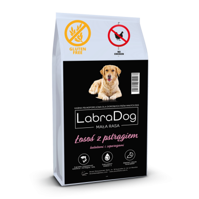 Karma sucha dla psa dorosłego LabraDog Superfood LGF Łosoś z pstrągiem, batatami i szparagami mała rasa   2kg