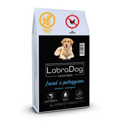 Karma sucha dla psa dorosłego LabraDog Superfood JGS Łosoś z pstrągiem, batatami i szparagami duża rasa  próbka 100g