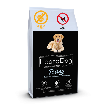 Karma sucha dla psa dorosłego rasy średniej LabraDog Superfood GFE Senior&Light pstrąg z łososiem, batatami i szparagami 2kg